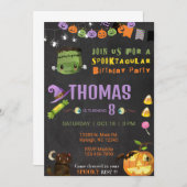 ハロウィーンの不気味なフランケンシュタイン招待。 招待状 (正面/裏面)