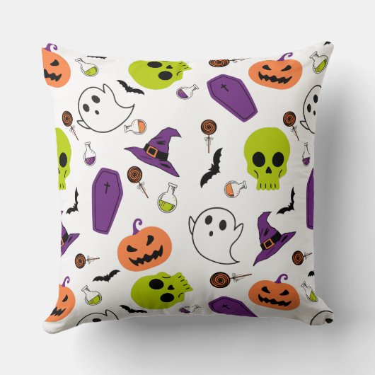 ハロウィーンの不気味な可愛いパターンゾンビスカル魔女 クッション (裏面)