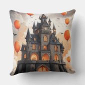 ハロウィーンの不気味な城のジャック・オランタン クッション (裏面)