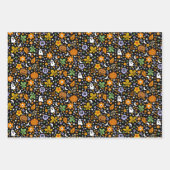 ハロウィーンの不気味な幽霊とオレンジ色のカボチャ ラッピングペーパーシート (正面3)