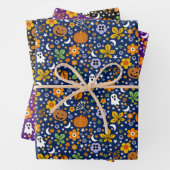 ハロウィーンの不気味な幽霊とオレンジ色のカボチャ ラッピングペーパーシート (インサイチュ)