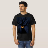 ハロウィーンの不気味な幽霊の木の発光顔グラフィック Tシャツ (正面フル)
