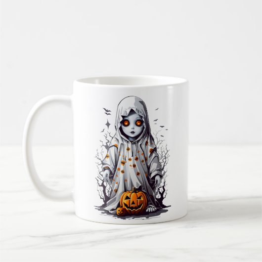 ハロウィーンの不気味な幽霊人形 コーヒーマグカップ (左)