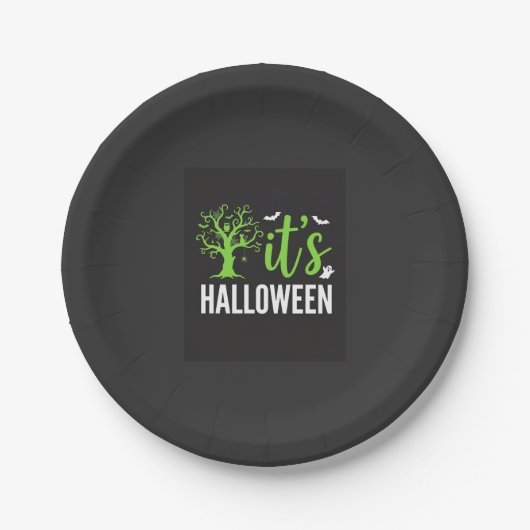 ハロウィーンの不気味な木のコウモリベクター デザイン_1 ペーパープレート (正面)
