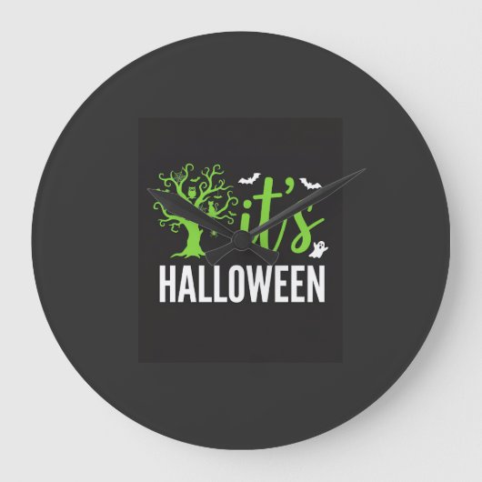 ハロウィーンの不気味な木のコウモリベクター デザイン_1 ラージ壁時計 (正面)