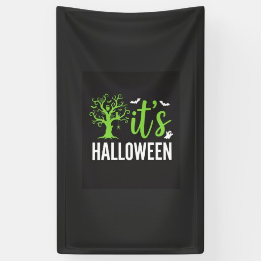 ハロウィーンの不気味な木のコウモリベクター デザイン_1 横断幕 (縦)