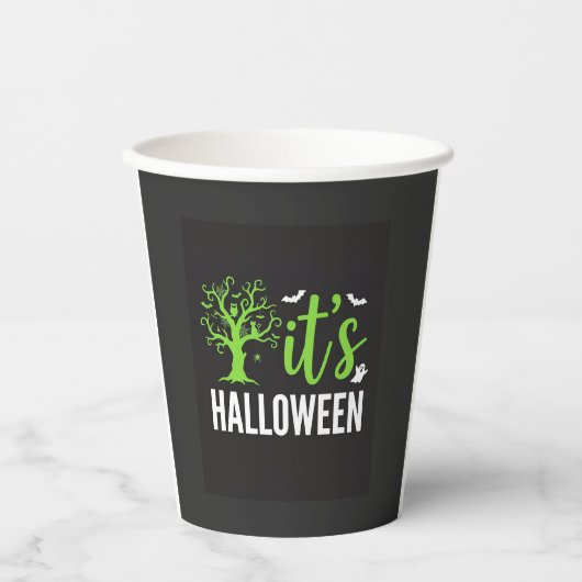 ハロウィーンの不気味な木のコウモリベクター デザイン_1 紙コップ (正面)