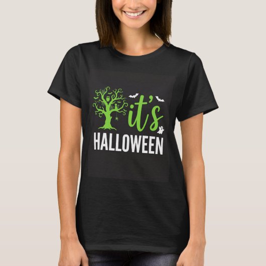 ハロウィーンの不気味な木のコウモリベクター デザイン_1 Tシャツ (正面)