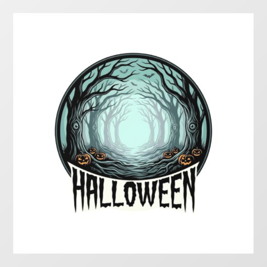 ハロウィーンの不気味な森のビンテージ彫刻デザイン_1 ウィンドウサイン (シート)