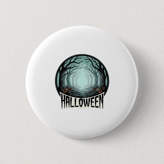 ハロウィーンの不気味な森のビンテージ彫刻デザイン_1 缶バッジ (正面)