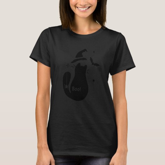 ハロウィーンの不気味な猫 ハロウィーンのホラーと猫 Tシャツ (正面)