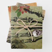 ハロウィーンの不気味な解剖学とピンクの花Ephemera ラッピングペーパーシート (インサイチュ)