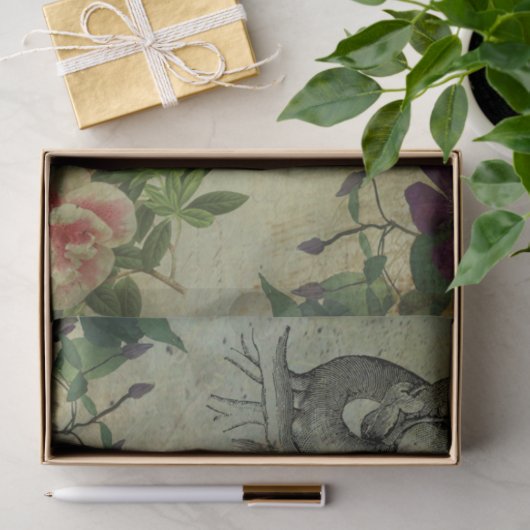 ハロウィーンの不気味な解剖学とピンクの花Ephemera 薄葉紙 (ギフト)