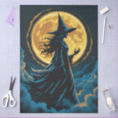 ハロウィーンの不気味な魔女と満月 薄葉紙 (クラフト)