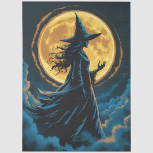 ハロウィーンの不気味な魔女と満月 薄葉紙 (正面)