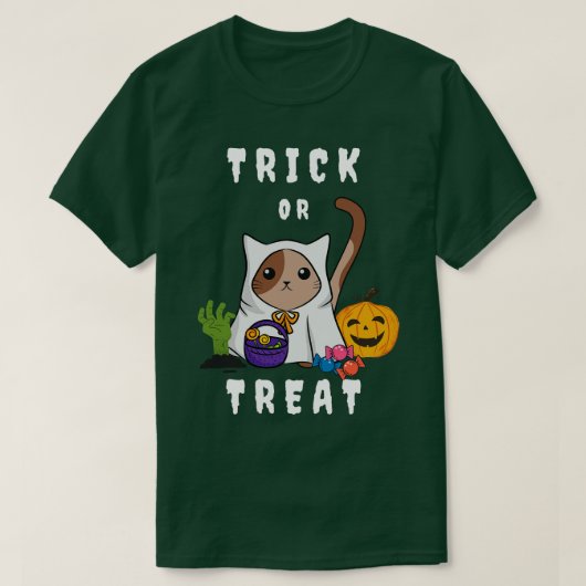 ハロウィーンの仮装をした可愛い猫 Tシャツ (デザイン正面)