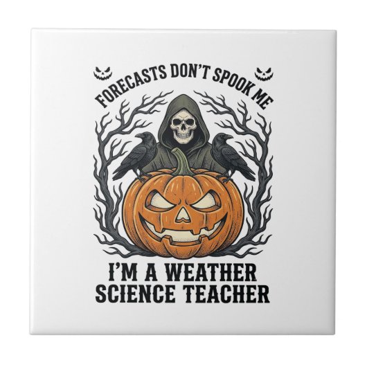 ハロウィーンの先生の天気予報のスケッチ スケアクロウのかぼちゃのデザイン タイル (正面)