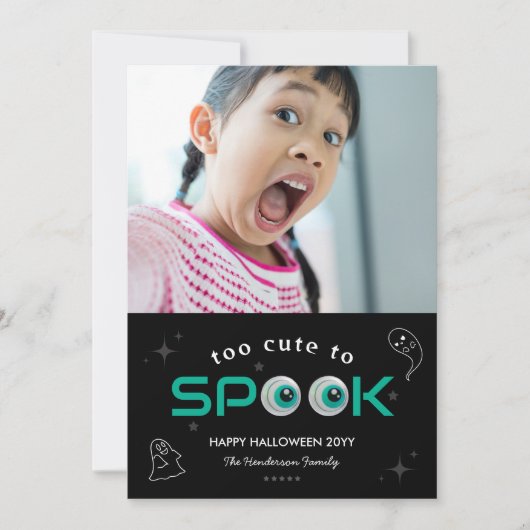 ハロウィーンの写真をスプックするには黒いホラーの目が可愛すぎる カード (正面)