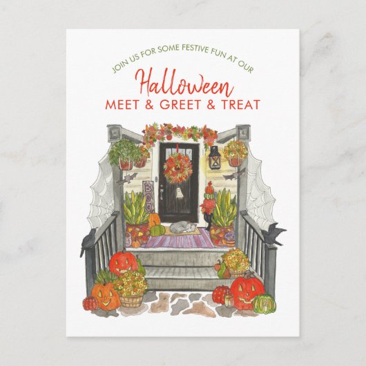 ハロウィーンの出会い、挨拶、治療パーティの招待状 ポストカード (正面)
