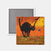 ハロウィーンの出会い – 黒猫とクモ マグネット (正面/裏面)