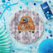 ハロウィーンの収穫オレンジピックアップトラックとカボチャ ペーパープレート (パーティー)