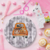 ハロウィーンの収穫オレンジピックアップトラックとカボチャ ペーパープレート (パーティー)