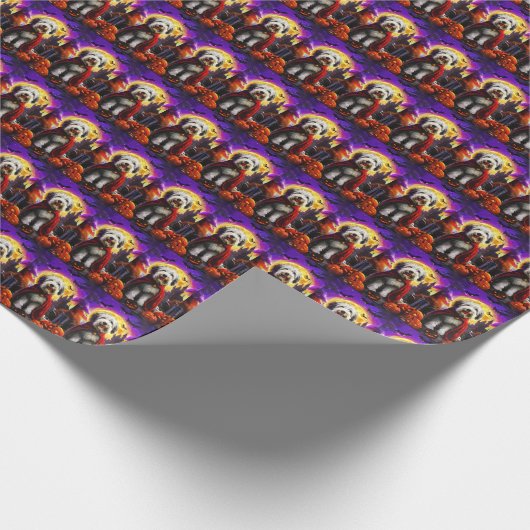 ハロウィーンの古いイギリスのシェプドッグヴァンパイアパンプキンス ラッピングペーパー (角)