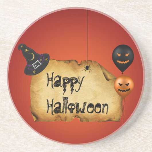 ハロウィーンの古い羊皮紙の挨拶 コースター (正面)