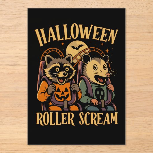 ハロウィーンの叫び アライグマとポッサム アクリル招待状 (正面)