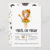 ハロウィーンの可愛い妖精の少女 招待状 (正面/裏面)