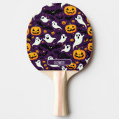 ハロウィーンの名前こうもりパンプキンパープルパターンラグジュアリー 卓球ラケット (正面)