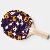 ハロウィーンの名前こうもりパンプキンパープルパターンラグジュアリー 卓球ラケット (横)