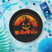 ハロウィーンの名前20xxグローパンプキンキャットくもの巣9" ペーパープレート (パーティー)