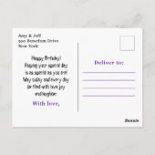 ハロウィーンの吸血鬼 パープル ハッピー バースデー ポストカード (裏面)