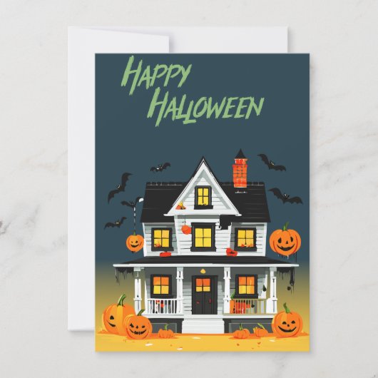 ハロウィーンの呪われた家パーティーの招待状 招待状 (正面)