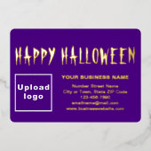 ハロウィーンの四角形に紫のビジネスブランド 箔シーズンカード (正面)