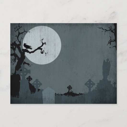 ハロウィーンの墓地と満月 ポストカード (正面)