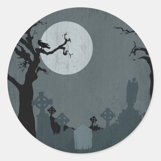 ハロウィーンの墓地と満月 ラウンドシール (正面)
