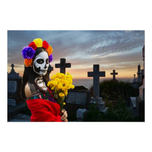 ハロウィーンの墓地にあるラ・カトリーナ ポスター (正面)