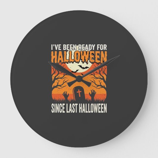 ハロウィーンの墓場デザインの準備はいい?_1 ラージ壁時計 (正面)