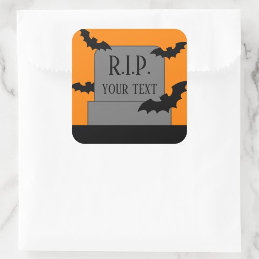 ハロウィーンの墓石と黒いこうもりのシール スクエアシール (バッグ)