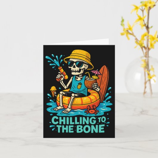 ハロウィーンの夏の骨の骨格に寒さ カード (黄色い花)