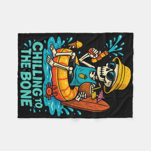 ハロウィーンの夏の骨の骨格に寒さ フリースブランケット (正面(横))