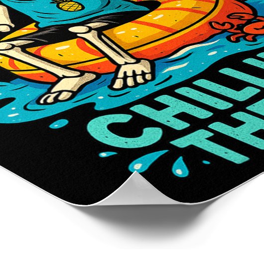 ハロウィーンの夏の骨の骨格に寒さ ポスター (角)