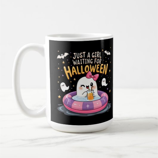 ハロウィーンの夏を待っている女不気味の子 コーヒーマグカップ (左)