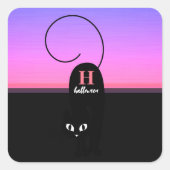ハロウィーンの夕焼け黒猫モノグラム スクエアシール (正面)