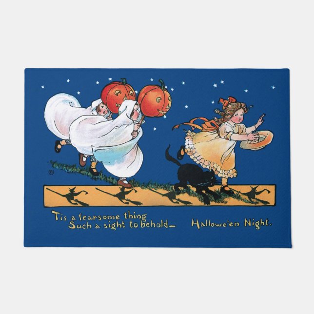 ハロウィーンの夜にかわいいヴィンテージの子どもたち ドアマット (正面)