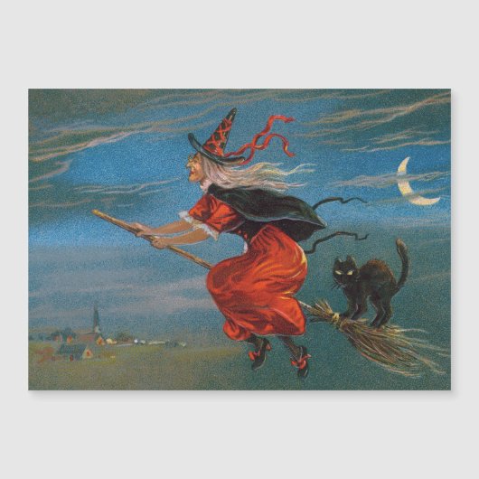 ハロウィーンの夜にハロウィーンの魔女と黒猫 (正面)