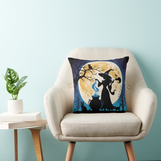 ハロウィーンの夜にポーションをかき混ぜる魔女 クッション (椅子)