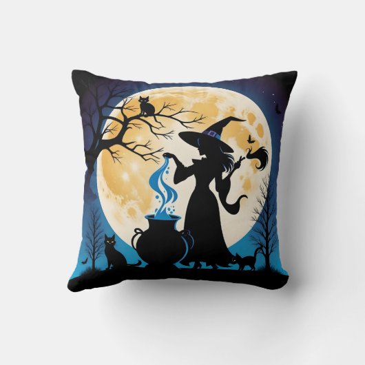 ハロウィーンの夜にポーションをかき混ぜる魔女 クッション (裏面)